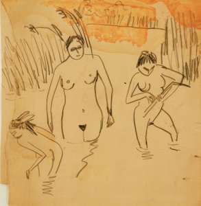 Bathing at the Moritzburg Ponds (left Fränzi) by Ernst Ludwig Kirchner