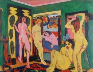 Bathers in a Room. 1909/10 - Revised after 1925 by Ernst Ludwig Kirchner