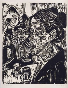 Peasant Woman with Boy at the Table (Mrs. Schmidt with Son Martin) by Ernst Ludwig Kirchner