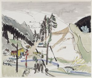 Railway Crossing (Frauenkirch with View of the Gravel Pit Wildboden) by Ernst Ludwig Kirchner