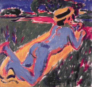 Blue Reclining Nude with a Straw Hat