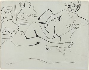 Dodo and an Older Woman Reclining before a Mirror by Ernst Ludwig Kirchner