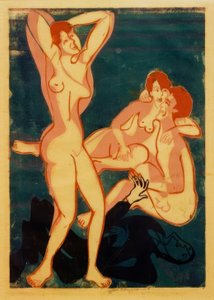 Three Nudes and Reclining Man
