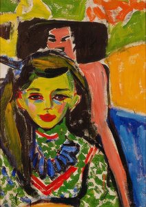 Fränzi in Front of a Carved Chair. 1910 by Ernst Ludwig Kirchner