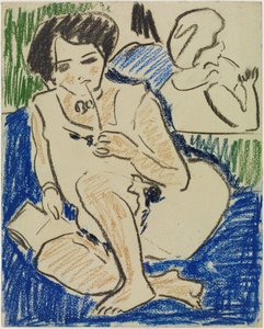 Crouching with Book by Ernst Ludwig Kirchner