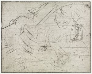 Children with Japanese Parasol / Lying Boy and Cat by Ernst Ludwig Kirchner