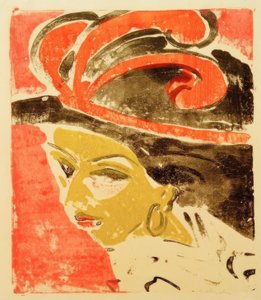 Cocotte Head with Feather Hat by Ernst Ludwig Kirchner