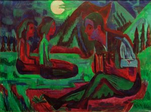 Moonlit Night; Hand Organ Player in Moonlit Night
