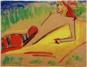 Untitled (Fränzi Lying by the Water) by Ernst Ludwig Kirchner