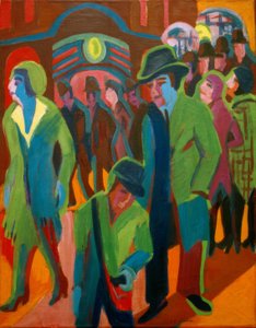 Street with Passersby at Night Lighting by Ernst Ludwig Kirchner