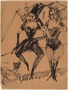 Two Dancers with a Cat by Ernst Ludwig Kirchner