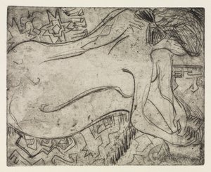 Wannsee near Potsdam with Motorboat/Naked Woman at the Pedicure by Ernst Ludwig Kirchner