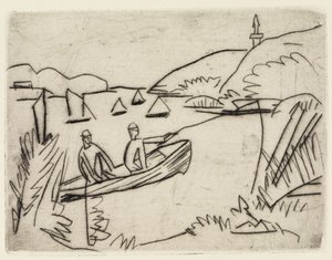 Two Bathers at the Moritzburg Ponds/Angler in a Boat on the Müggelsee by Ernst Ludwig Kirchner