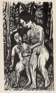 Two Naked Girls with Flowers in the Forest