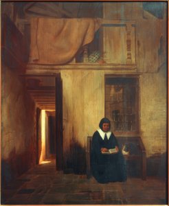 Interior with Woman Reading and Cat