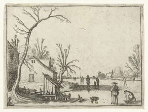 Farmhouse by Frozen River and Skaters on the Ice by Esaias van de Velde
