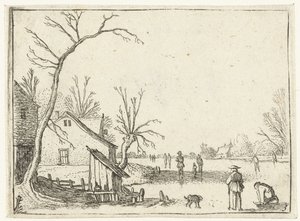 Farm by Frozen River and Skaters on the Ice (Small Landscapes) by Esaias van de Velde