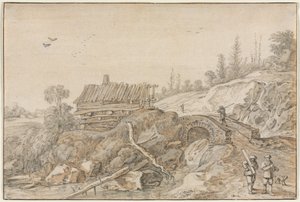 Hilly Landscape with Hut Beside a Stream by Esaias van de Velde