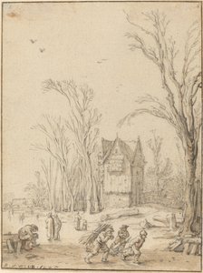 Villagers Skating on a Frozen Pond by Esaias van de Velde