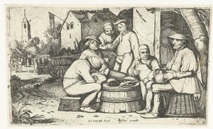 Six Farmers Sitting Around a Barrel at an Inn by Esaias van de Velde