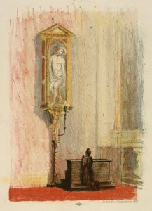 Figure Praying before Shrine of Christ