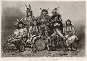 Indian warriors and their wives (Texas). Engraving illustrating 
