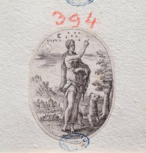 Allegory of Sight, a Woman Shows the Sky (engraving) by Etienne Delaune