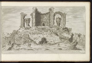 Ruins of the Trophies of Marius in Rome (series title: Buildings from Antiquity) (series title on object: The Remains of Ancient Rome Collected and Depicted in Perspective by Stefano Du Perac Parisino) by Etienne Duperac