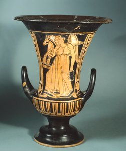 Calyx-krater (large vase) by the Berkeley Painter depicting a winged spirit. Red-figure pottery. Etruscan Civilisation, 4th Century BC.