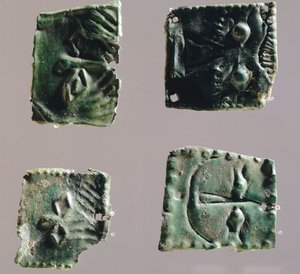 Ex-voto in bronze plate depicting eyes. Artefacts from the objects of the Sanctuary of Reithia Este (Venetia). Etruscan Civilization, 5th-4th Century BC.