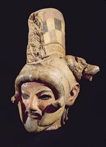 Head of a warrior wearing a helmet, from Satricum by Etruscan