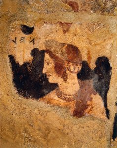 Tomb of Orcus, Detail of Banquet Scene with Portrait of Woman Known as Velia Velcha, Fresco
