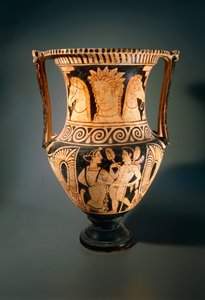 Kelebe or Column Krater, by the Asciano Painter, Depicting a Young Girl Receiving a Flabellum