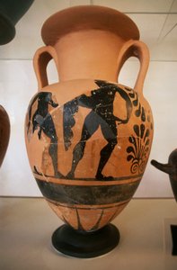 Etruscan black-figured vase, from Roselle archaeological site, Tuscany, Italy by Etruscan Etruscan