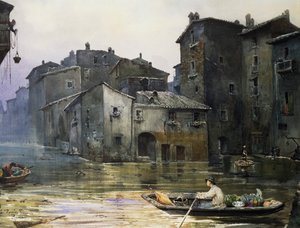 Via della Fiumara flooded in Rome (by Ettore Roesler Franz)