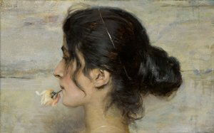 With the Rose Between her Lips by Ettore Tito