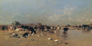 Cattle Watering at the Waag by Eugen Jettel