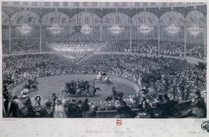 Horse show at Franconi circus, Champs Elysees, Paris, engraved by Charles Mottram taken from Summer and Winter in Paris by Eugene Louis Lami