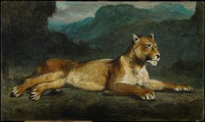 Lioness Reclining, c.1855 by Eugene  Delacroix