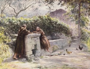 The Repast of St Francis and Friar Masseo at the Fountain, St Francis Praises Poverty by Eugene (after) Burnand