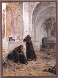 Friar Giles and his companion faint with hunger in a deserted church by Eugene Burnand