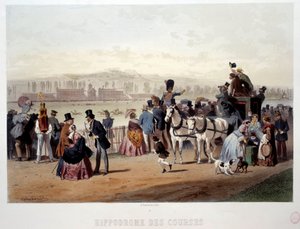 View of the racecourse at the Bois de Boulogne Lithograph by Eugene Guerard by Eugene Charles Francois Guerard