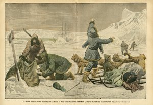 Illustration of Eugene Damblans (1865-1945) in Le Pelerin, 02/04/05 - The Russian Mission Klotchak Discovers on the North Pole Road a Letter Confirming the Unfortunate Loss of the Expedition Toll