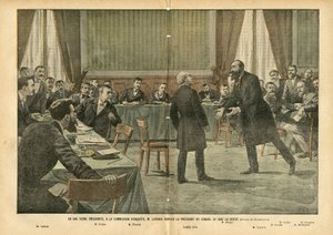Illustration of Eugene Damblans (1865-1945) in Le Pelerin, 03/07/04 - In a Moving Scene, at the Commission of Inquiry, M. Lagrave Begged the President of the Council to Tell the Truth by Eugene Damblans