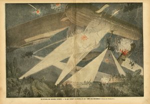 Illustration of Eugene Damblans in Le Pelerin, 24/11/07 - An episode of future wars - What will be the battles in the time of the airships - War, Balloons airships zeppelins aerostation, Nocturne, Fighting by Eugene Damblans