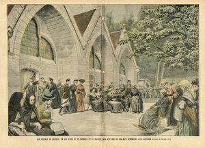 Illustration of Eugene Damblans (1865-1945) in Le Pelerin, 28/08/04 - At the pools of Lourdes, in these days of pilgrimages and prayers, hundreds of patients are asking for their war