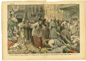 Illustration of Eugene Damblans in Le Pelerin, 31/10/20 - Second centenary of the plague in Marseille - Medical, Religion Faith, Marseille, Plague, Catholic Catholicism - Procession by Eugene Damblans