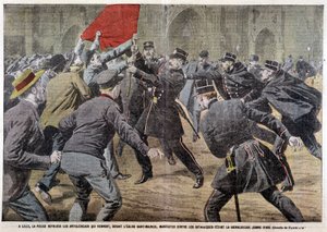 In Lille, the police repel the anticlerics who come, in front of the church of St Maurice, to protest against Catholics celebrating Joan of Arc by Eugene Damblans
