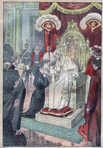 Saint Therese of the Child Jesus (or Lisieux 1873-1897) still a young girl at the feet of Pope Leon XIII, she obtained to enter Carmel at the age of fifteen in 1888 - illustration of Damblans of 1923 by Eugene Damblans