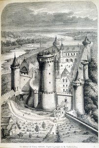 Le chateau de Coucy, restored - engraving from the sketch by Eugene Viollet-le-Duc (Viollet le Duc) (1814-1879) - Le Monde illustrious of 8/05/1858 by Eugene Emmanuel (after) Viollet le Duc
